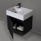 Black Bathroom Vanity With Marble Design Sink, Modern, Wall Mounted, 24